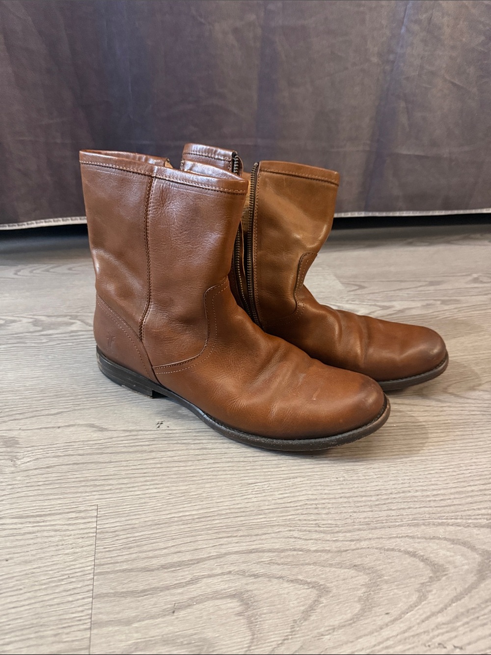 Men's Brown Leather Zip-Up Boots Coach and Frye collab